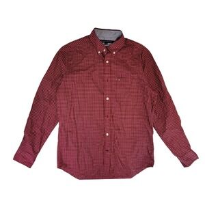 Tommy Hilfiger Men's Red Gingham Check Classic Fit Button Down Shirt S
